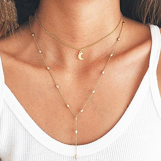 Multilayer Moon Bead Chain Necklace